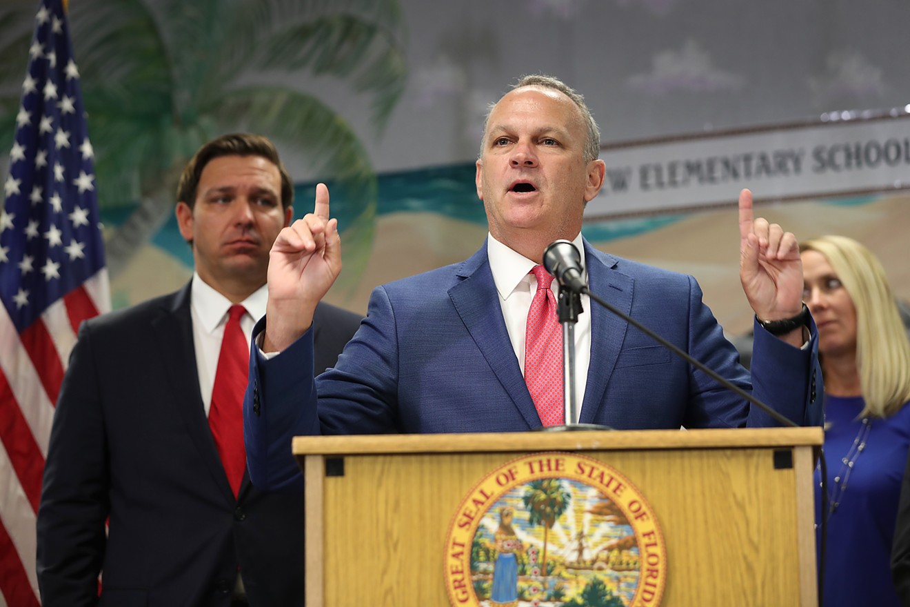 Richard Corcoran speaks during a press conference at Bayview Elementary School on October 07, 2019, in Fort Lauderdale, Florida.