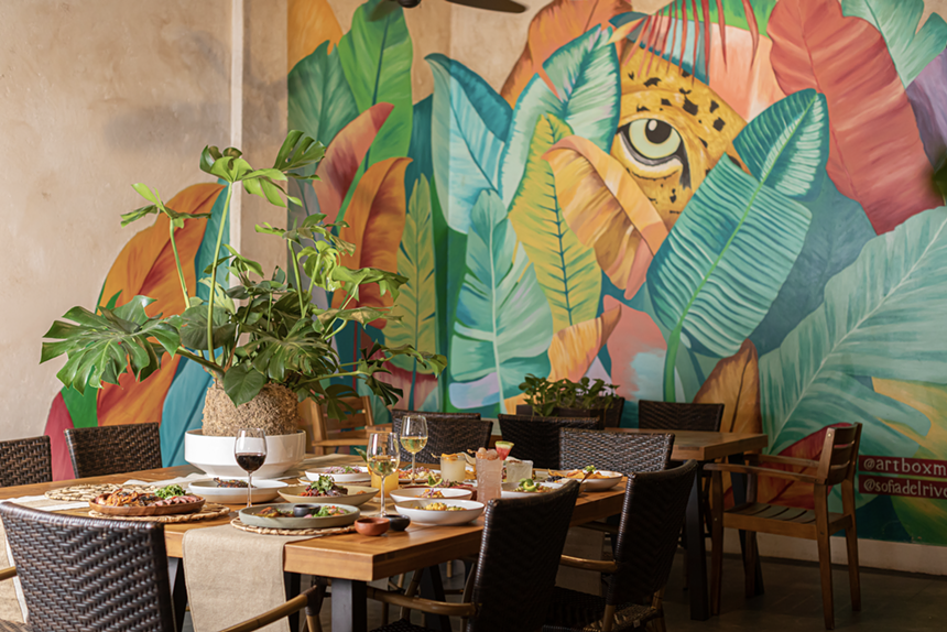 A tropical dining room setting