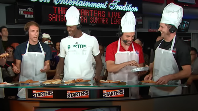 NBA player wearing a chef's hat creates a strange sandwich